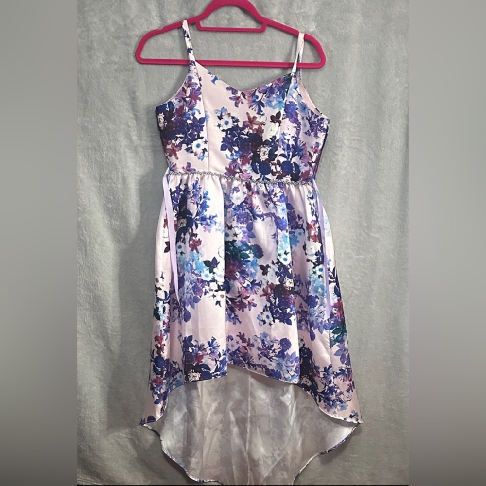 Emily Rose Floral High-Low Dress in Pink and Blue